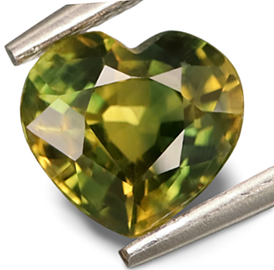 1.14CT SPLENDID HEART CUT 100% NATURAL YELLOW BLUE GREEN SAPPHIRE