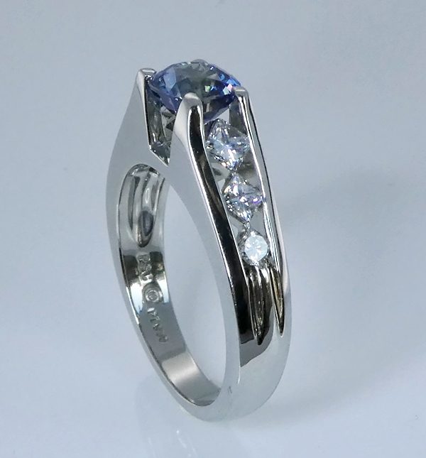 1.16CT CERTIFIED BLUE SAPPHIRE &amp; 0.54CT DIAMONDS SOLID PLATINUM RING