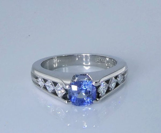 1.16CT CERTIFIED BLUE SAPPHIRE &amp; 0.54CT DIAMONDS SOLID PLATINUM RING