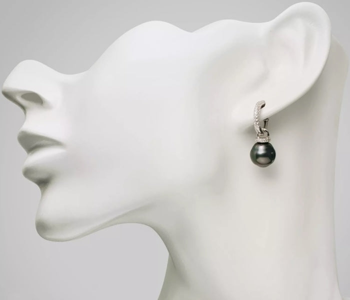 GORGEOUS GENUINE CULTURED SOUTH SEA PEACOCK GREY TAHITIAN PEARL EARRINGS