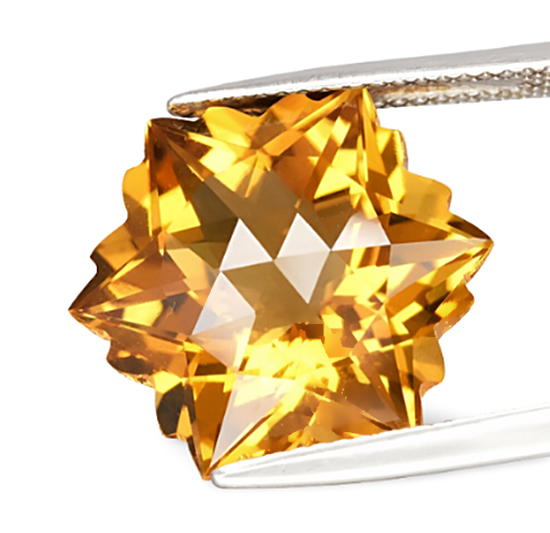 11.38CT DAZZLING HUGE CUSTOM CUT SNOWFLAKE 100% NATURAL GOLDEN YELLOW CITRINE