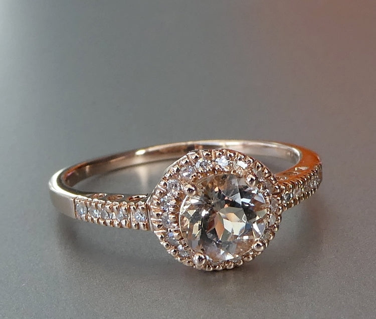 BEAUTIFUL 100% NATURAL MORGANITE & DIAMOND 14K SOLID ROSE GOLD RING