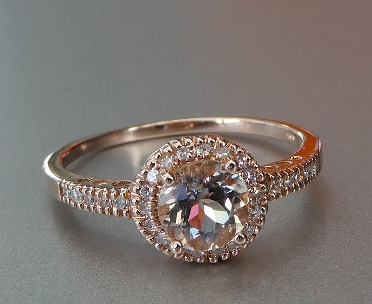 BEAUTIFUL 100% NATURAL MORGANITE & DIAMOND 14K SOLID ROSE GOLD RING