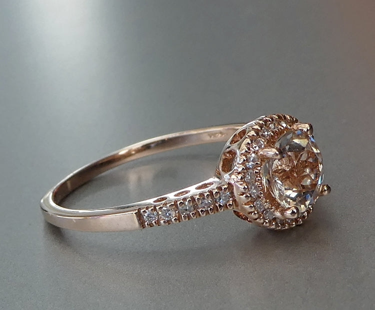 BEAUTIFUL 100% NATURAL MORGANITE & DIAMOND 14K SOLID ROSE GOLD RING