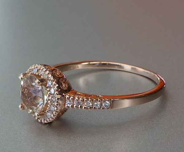 BEAUTIFUL 100% NATURAL MORGANITE & DIAMOND 14K SOLID ROSE GOLD RING