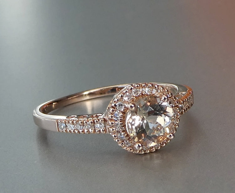 BEAUTIFUL 100% NATURAL MORGANITE & DIAMOND 14K SOLID ROSE GOLD RING