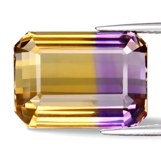 14.96CT UNHEATED OCTAGON 100% NATURAL PURPLE GOLDEN YELLOW AMETRINE