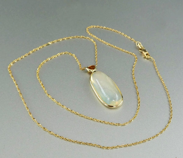 7.50CT SPLENDID UNHEATED 100% NATURAL OPAL & 0.25CT DIAMOND 14K SOLID YELLOW GOLD PENDANT NECKLACE