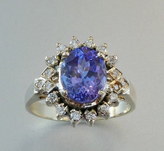 2.39CT CERTIFIED TANZANITE &amp; 0.22CT DIAMONDS 14K SOLID YELLOW GOLD RING