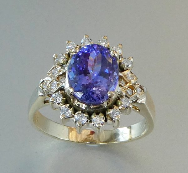 2.39CT CERTIFIED TANZANITE &amp; 0.22CT DIAMONDS 14K SOLID YELLOW GOLD RING