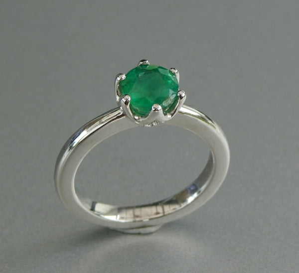 EXCELLENT ROUND 100% NATURAL GREEN EMERALD SOLITAIRE SOLID PLATINUM RING