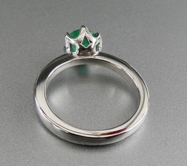 EXCELLENT ROUND 100% NATURAL GREEN EMERALD SOLITAIRE SOLID PLATINUM RING