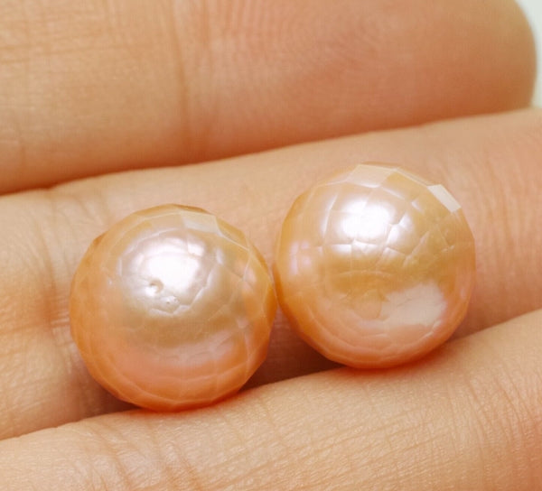 12.00MM UNIQUE GENUINE EXCELLENT ORANGE PINK JAPANESE KASUMI PEARL PAIR