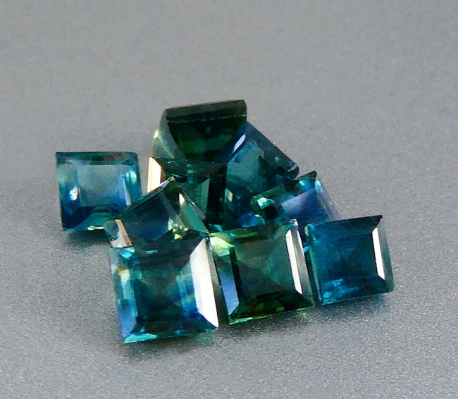 4.16CT UNHEATED 100% NATURAL GREEN BLUE PRINCESS/SQUARE SAPPHIRE LOT