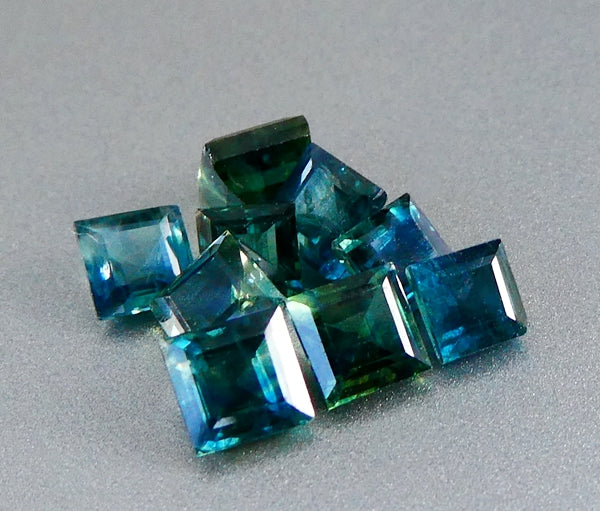 4.16CT UNHEATED 100% NATURAL GREEN BLUE PRINCESS/SQUARE SAPPHIRE LOT