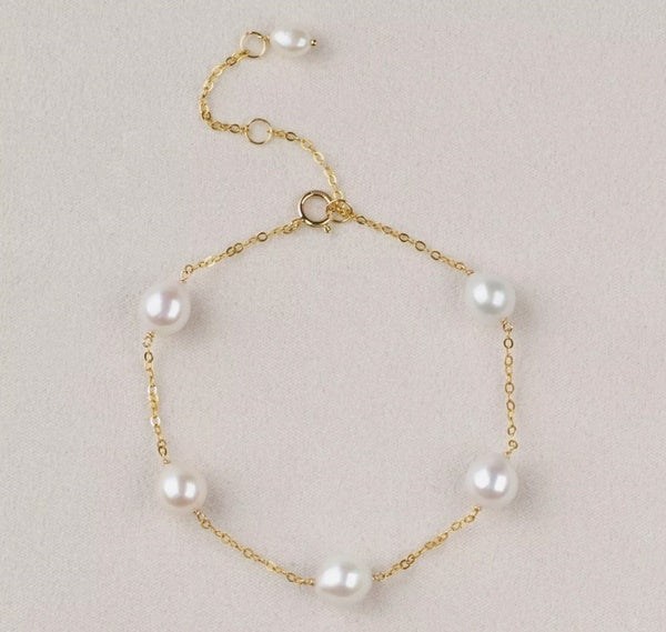 BEAUTIFUL GENUINE WHITE PEARL 14K YELLOW GOLD FILLED BRACELET