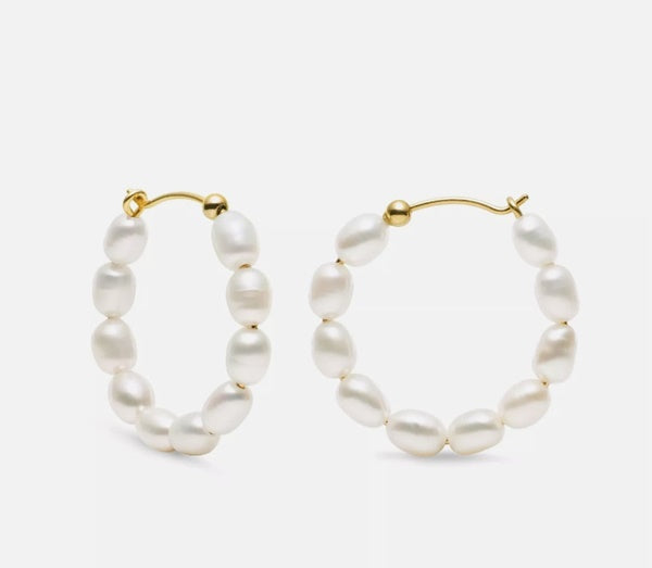 BEAUTIFUL GENUINE WHITE KESHI PEARL 14K YELLOW GOLD FILLED EARRINGS