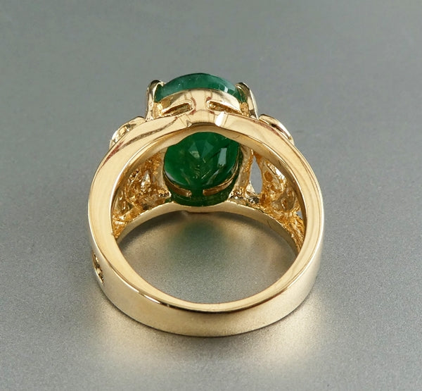 EXCELLENT HUGE 100% NATURAL EMERALD & DIAMOND 14K SOLID YELLOW GOLD RING 9.05grams