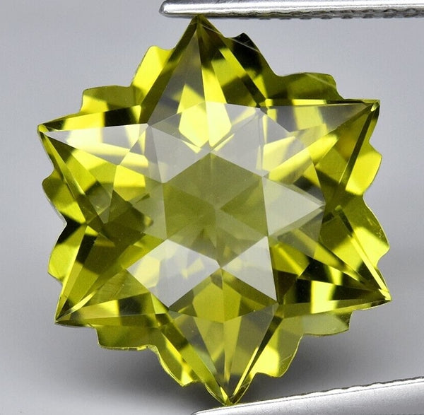 9.27CT DAZZLING HUGE CUSTOM CUT SNOWFLAKE 100% NATURAL OLIVE GREEN AMETHYST