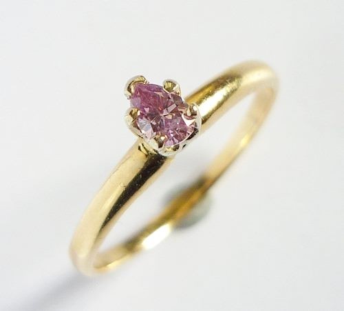 0.17 CT 認定天然ピンク ダイヤモンド 14K イエロー ゴールド リング