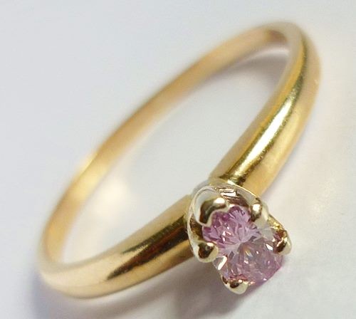 0.17CT CERTIFIED NATURAL PINK DIAMOND 14K YELLOW GOLD RING