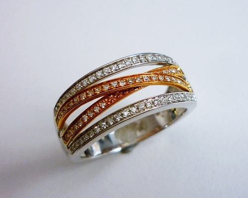 0.25 CT 天然ダイヤモンド クロスオーバー 9K ソリッド イエロー &amp; ローズ ゴールド リング