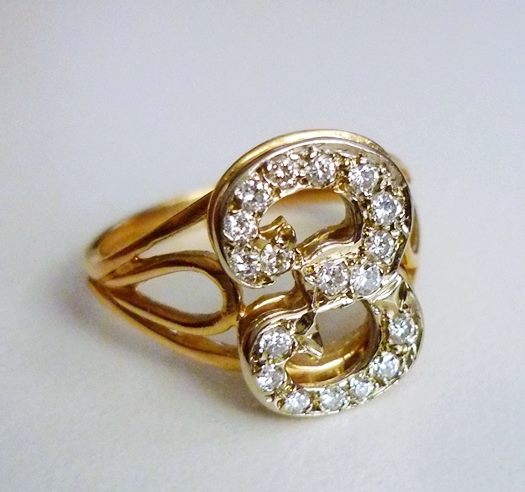 0.30CT UNIQUE LETTER 'E' OR NO. '3' 100% NATURAL DIAMOND 14K SOLID YELLOW GOLD RING