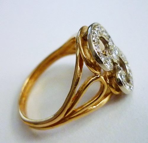 0.30CT UNIQUE LETTER 'E' OR NO. '3' 100% NATURAL DIAMOND 14K SOLID YELLOW GOLD RING