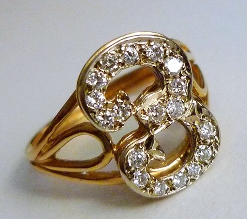 0.30CT UNIQUE LETTER 'E' OR NO. '3' 100% NATURAL DIAMOND 14K SOLID YELLOW GOLD RING