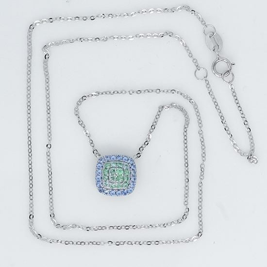 0.50CT NATURAL BLUE GREEN DIAMOND 10K SOLID WHITE GOLD PENDANT NECKLACE