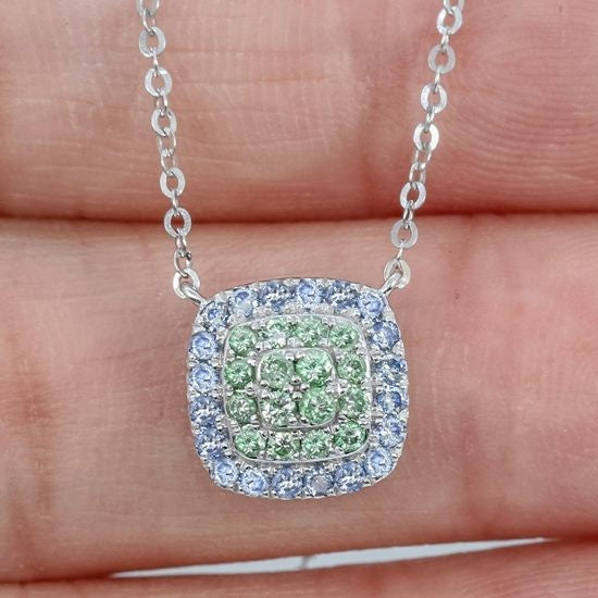 0.50CT NATURAL BLUE GREEN DIAMOND 10K SOLID WHITE GOLD PENDANT NECKLACE