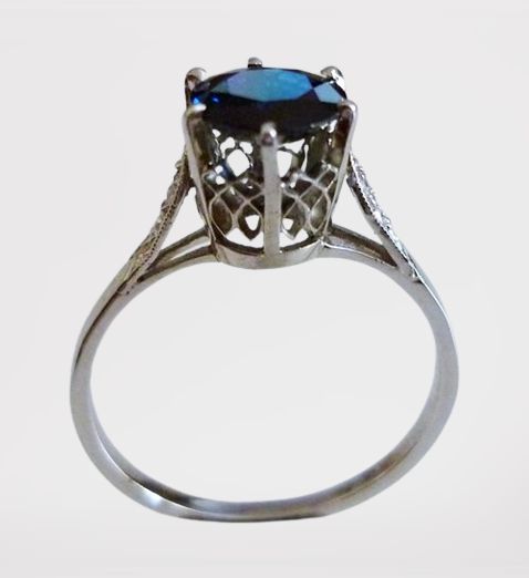 1.25CT ANTIQUE ART DECO FILIGREE SOLITAIRE BLUE SAPPHIRE SOLID PLATINUM RING