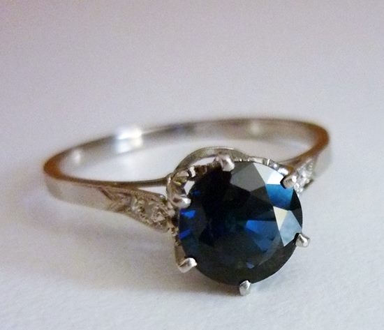 1.25CT ANTIQUE ART DECO FILIGREE SOLITAIRE BLUE SAPPHIRE SOLID PLATINUM RING