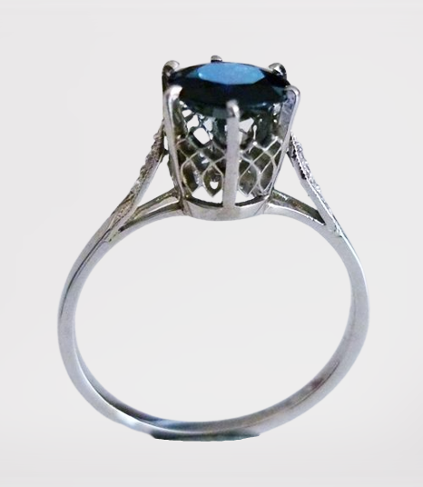 1.25CT ANTIQUE ART DECO FILIGREE SOLITAIRE BLUE SAPPHIRE SOLID PLATINUM RING