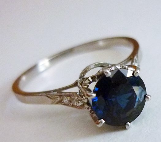 1.25CT ANTIQUE ART DECO FILIGREE SOLITAIRE BLUE SAPPHIRE SOLID PLATINUM RING