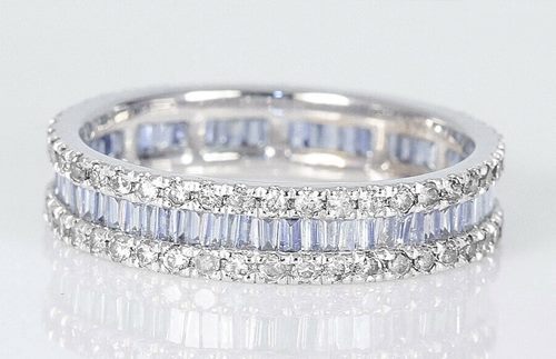 1.50CT ゴージャスなホワイト &amp; ブルー ダイヤモンド 10KT ソリッド ホワイト ゴールド リング