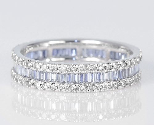 1.50CT GORGEOUS WHITE & BLUE DIAMONDS 10KT SOLID WHITE GOLD RING