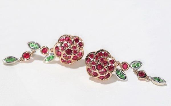 2.08CT NATURAL BURMESE RUBY AND TSAVORITE 9KT SOLID ROSE GOLD EARRINGS