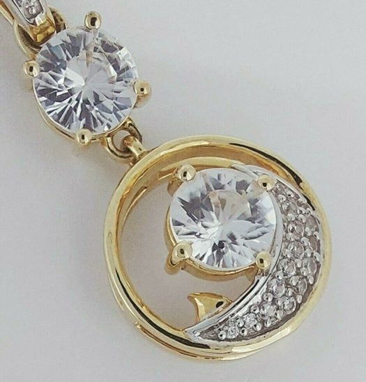 1.89CT DAZZLING WHITE ZIRCON 9K SOLID YELLOW GOLD PENDANT