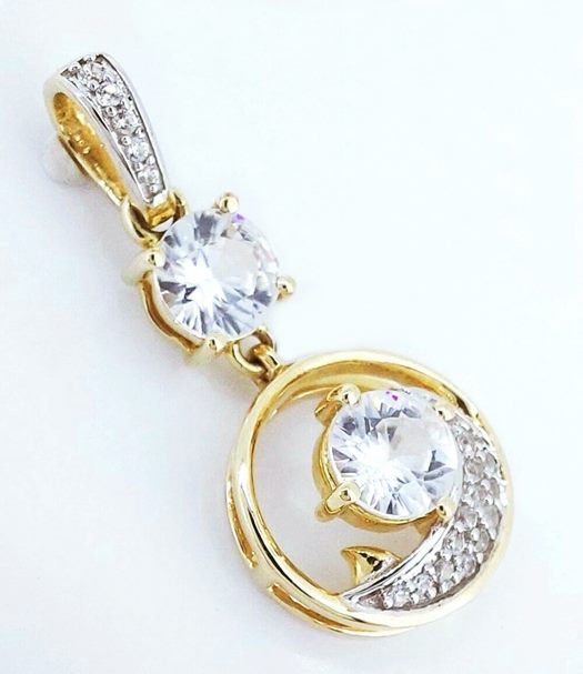 1.89CT DAZZLING WHITE ZIRCON 9K SOLID YELLOW GOLD PENDANT