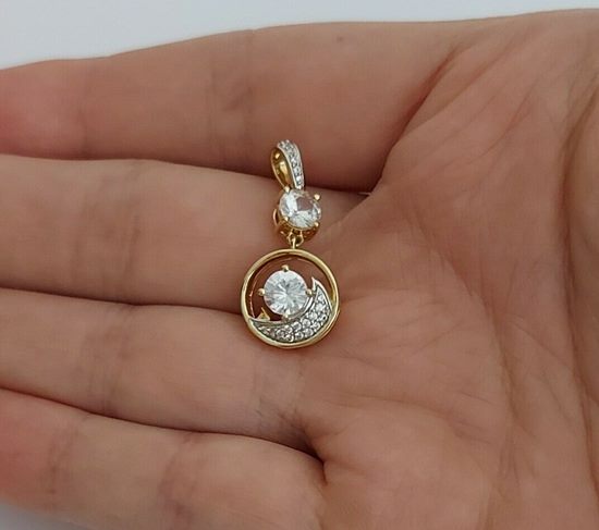 1.89 CT 眩しいホワイト ジルコン 9K ソリッド イエロー ゴールド ペンダント