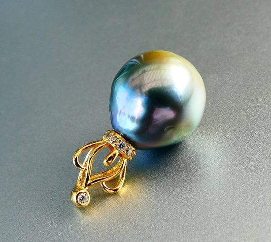 11.00CT EXCELLENT GENUINE CULTURED PEACOCK BLACK TAHITIAN PEARL 925 STERLING SILVER PENDANT