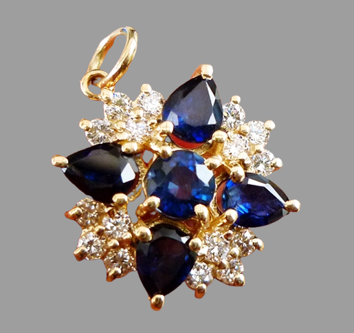 2.00CT BEAUTIFUL 100% NATURAL BLUE SAPPHIRE & 0.48CT DIAMOND 14K SOLID YELLOW GOLD PENDANT