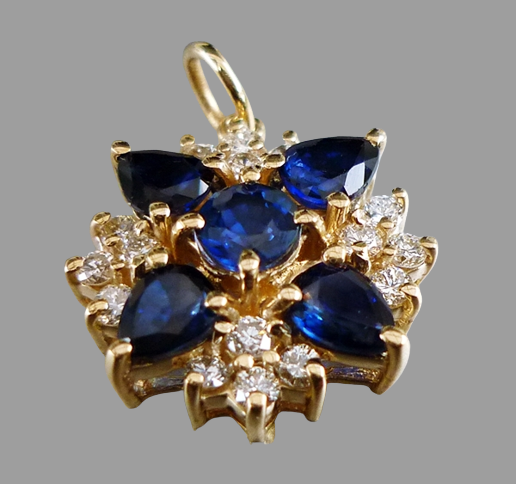 2.00CT BEAUTIFUL 100% NATURAL BLUE SAPPHIRE & 0.48CT DIAMOND 14K SOLID YELLOW GOLD PENDANT