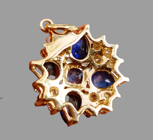 2.00CT BEAUTIFUL 100% NATURAL BLUE SAPPHIRE & 0.48CT DIAMOND 14K SOLID YELLOW GOLD PENDANT