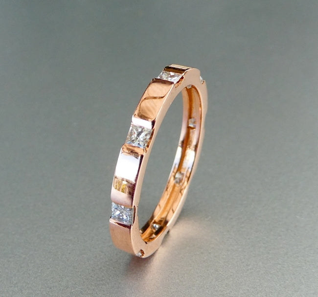 0.41CT EXCELLENT 100% NATURAL PRINCESS CUT DIAMONDS 14K SOLID ROSE GOLD ETERNITY RING