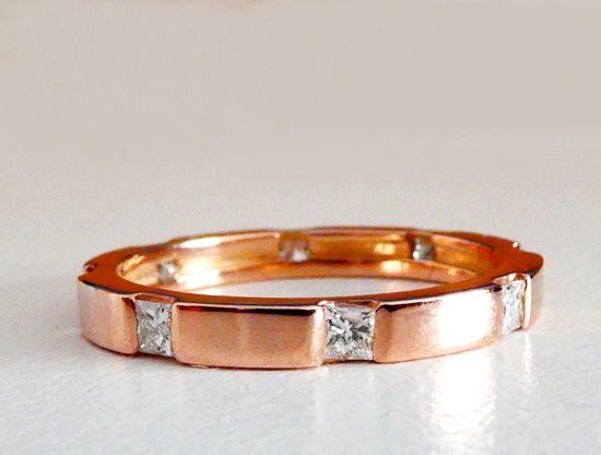 0.41CT EXCELLENT 100% NATURAL PRINCESS CUT DIAMONDS 14K SOLID ROSE GOLD ETERNITY RING