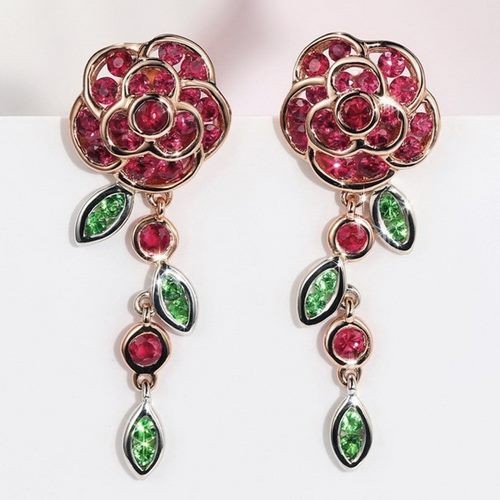 2.08CT NATURAL BURMESE RUBY AND TSAVORITE 9KT SOLID ROSE GOLD EARRINGS