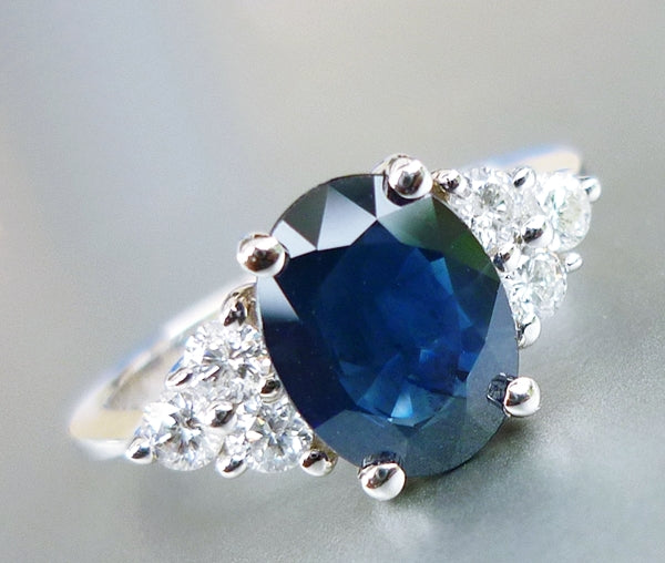 1.80CT CERTIFIED EXCELLENT 100% NATURAL BLUE SAPPHIRE & 0.36CT DIAMOND 14K SOLID WHITE GOLD RING $4400