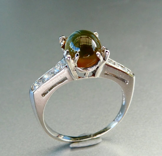 2.10CT EXCELLENT 100% NATURAL CHRYSBERYL CAT'S EYE & 0.25CT DIAMONDS SOLID PLATINUM RING